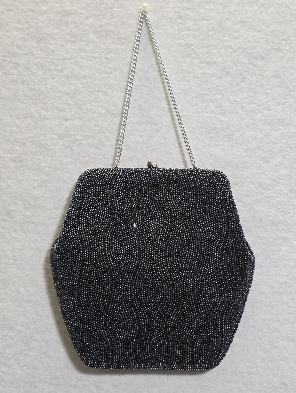 VINTAGE BAGS BY JOSEF BLACK HAND BEADED EVENING BAG PURSE JAPAN